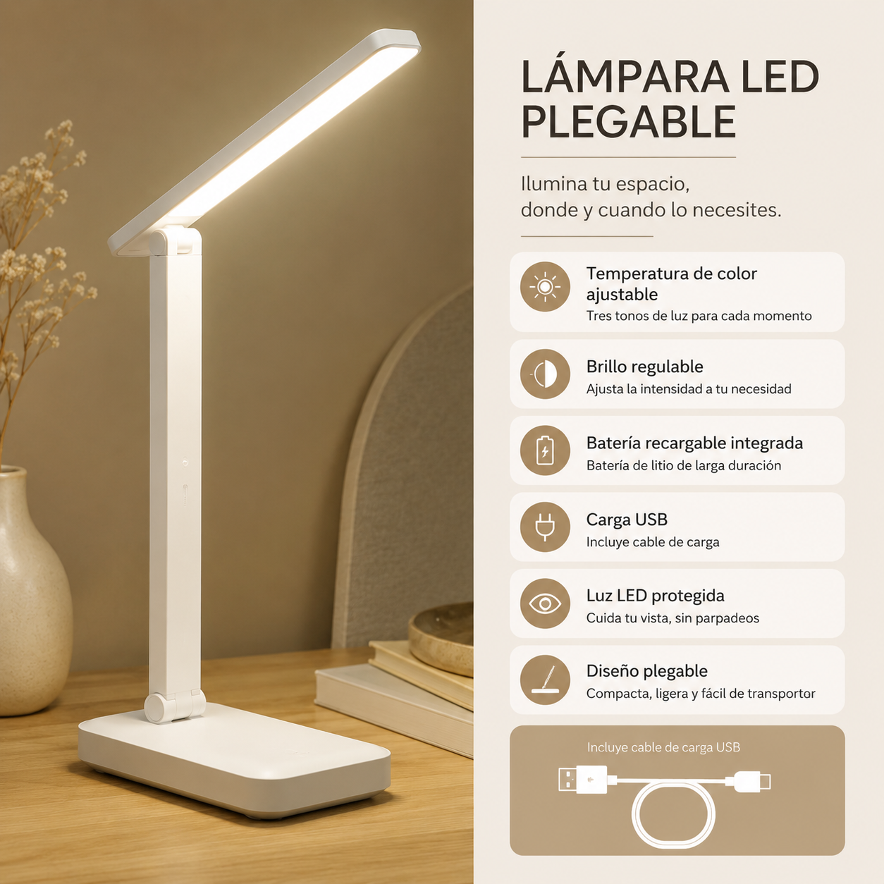 Lámpara de escritorio plegable